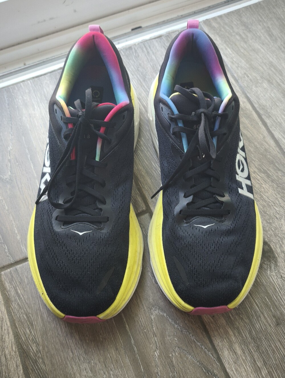 HOKA Bondi 8 Men’s Size 13 Black Rainbow Multicolor Running Shoes Sneakers
